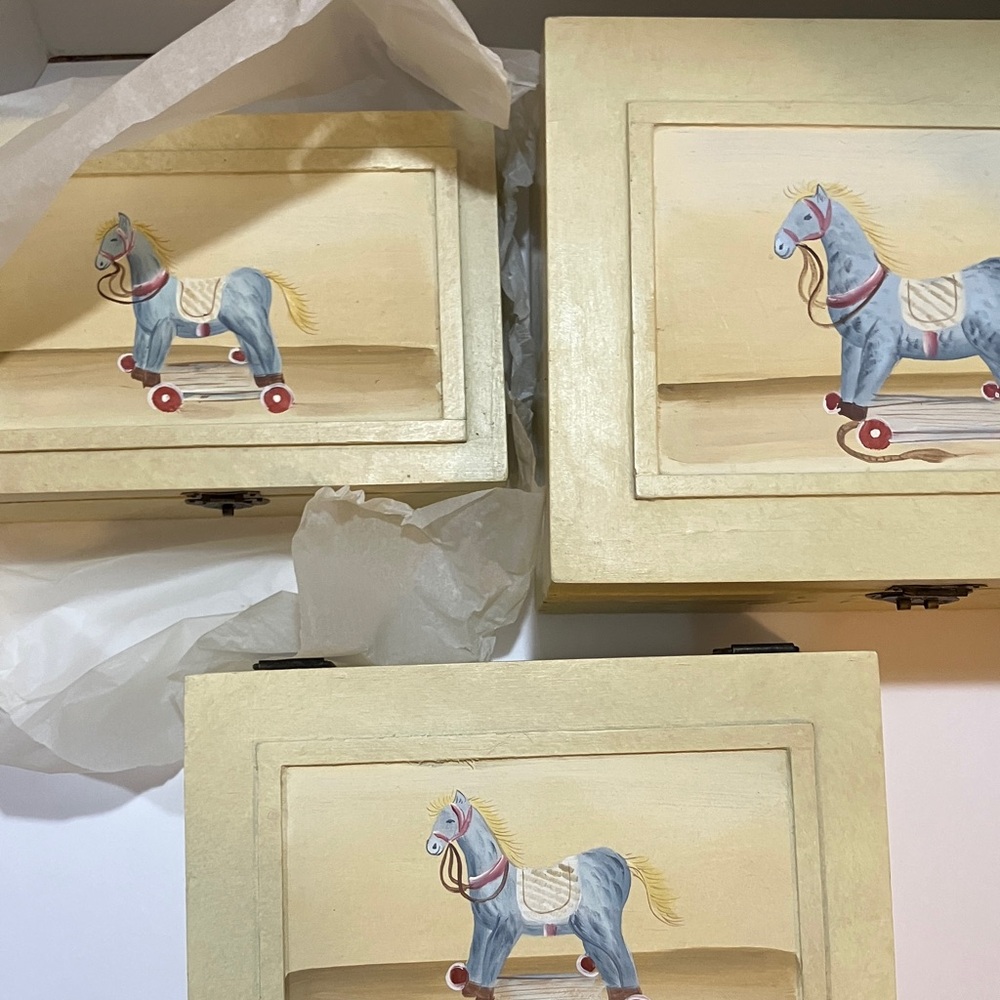 Whimsical Horse Design Decorative Boxes. Set of 3. Vintage